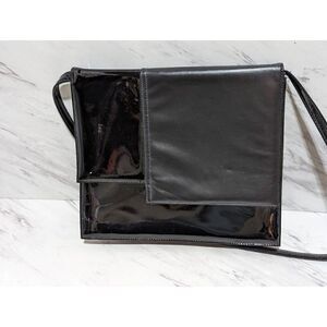 Vintage Margolin Women's Black Matte and Patent 60's Leather Shoulder Bag